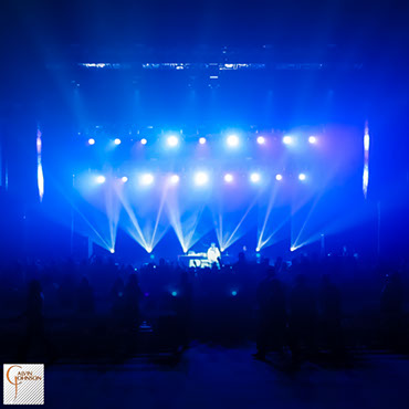 Hip Hop artist B.o.B performing at a concert with DJ Shawty Slim.