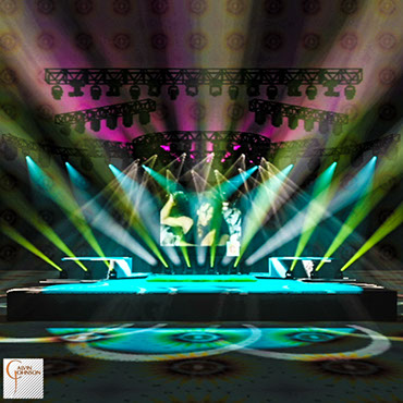 A 3D Representation of a concert set and lighting design for singer Ciara.