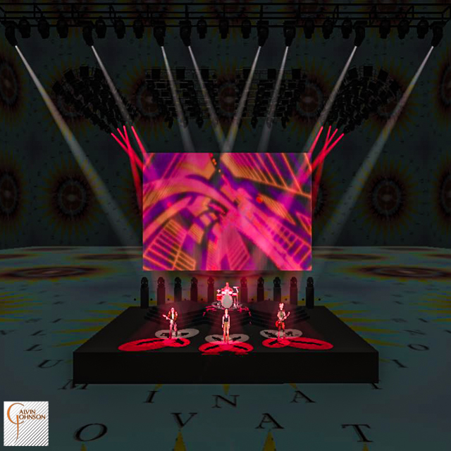 A 3D Representation of a concert set and lighting design for the band Foo Fighters.