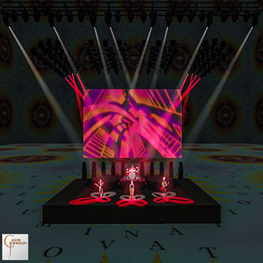 A 3D Representation of a concert set and lighting design for the band Foo Fighters.