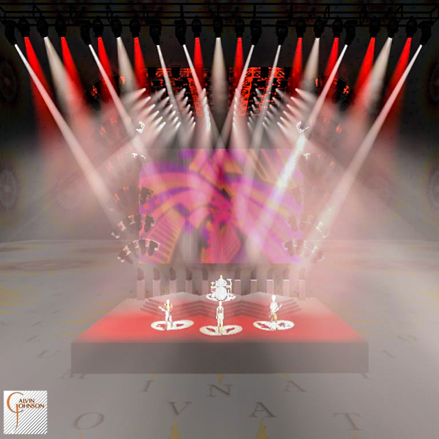 A 3D Representation of a concert set and lighting design for the band Foo Fighters.