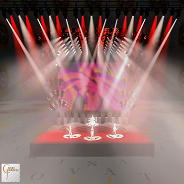 A 3D Representation of a concert set and lighting design for the band Foo Fighters.