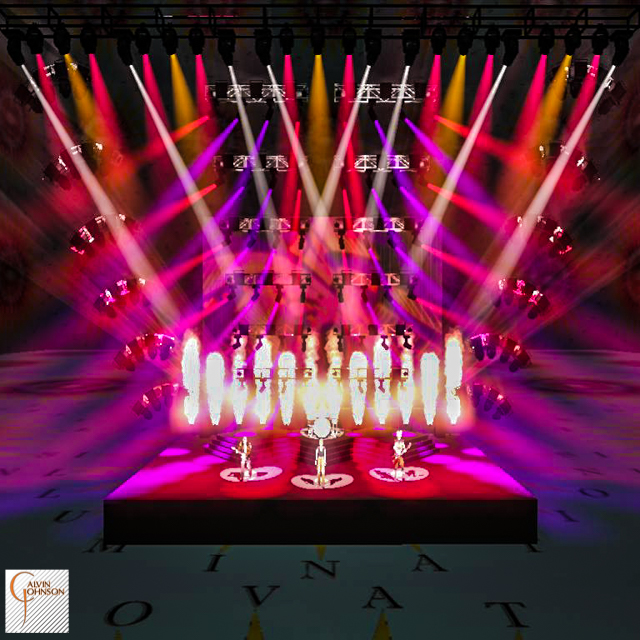 A 3D Representation of a concert set and lighting design for the band Foo Fighters.