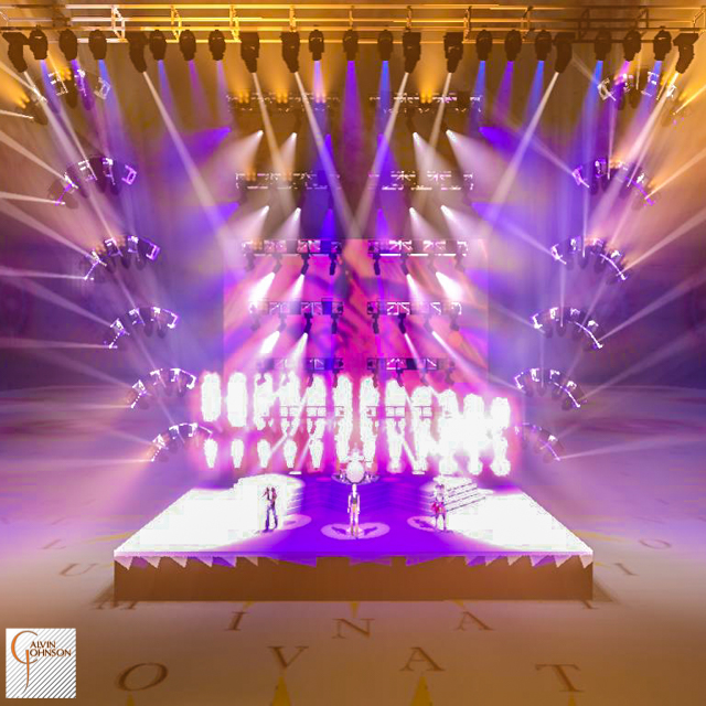 A 3D Representation of a concert set and lighting design for the band Foo Fighters.