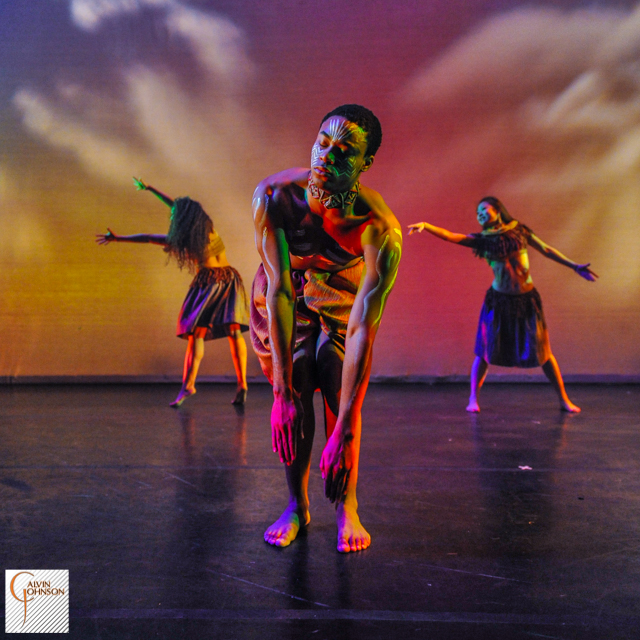Dance performance at Carnegie Mellon University School of Drama were male and female dancers reenact the tribal dances of Africa.