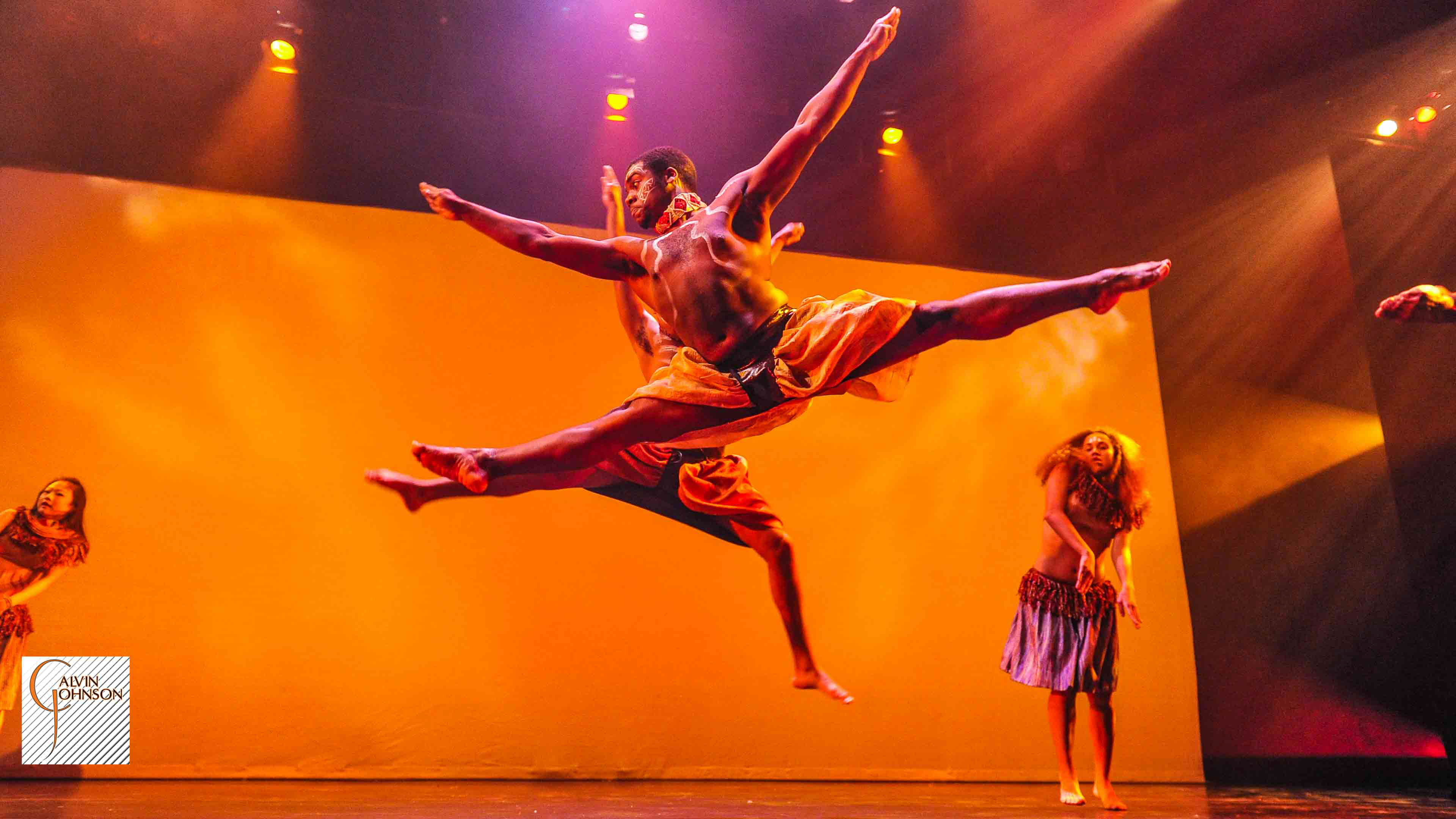 Dance performance at Carnegie Mellon University School of Drama were male and female dancers reenact the tribal dances of Africa.
