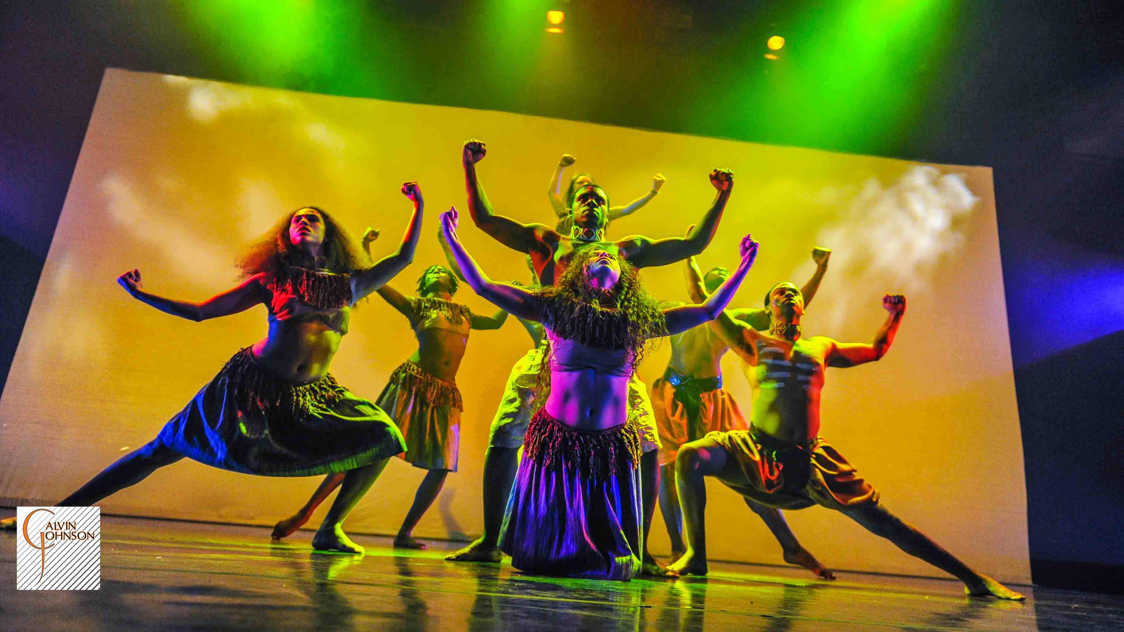 Dance performance at Carnegie Mellon University School of Drama were male and female dancers reenact the tribal dances of Africa.